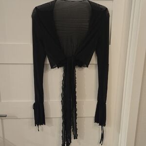 Black Wrap Around Tie Sheer Women's Blouse Bell Sleeves Whimsy Goth Fairy